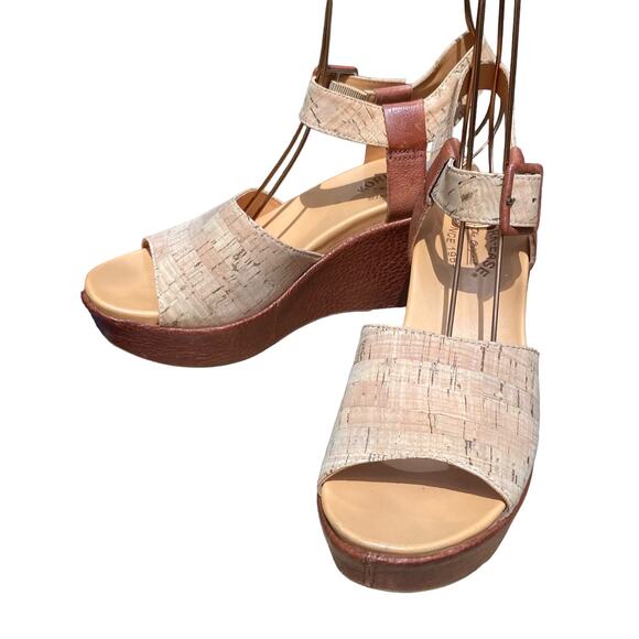 Kork-ease platform wedge sandals size 8 NEW open toe Mary Jane cork brown tan - Picture 6 of 12